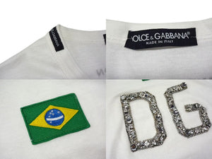 DOLCE & GABBANA ドルチェ＆ガッバーナ LIMITED EDITION ラインストーンDGロゴ 半袖Tシャツ ブラジル国旗 ホワイト サイズ42 美品 中古 4b000264