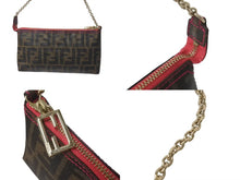 Load image into Gallery viewer, 極美品 FENDI フェンディ アクセサリーポーチ ショルダーバッグ ズッカ PVCコーティングキャンバス 8BR592 ブラウン ゴールド金具 中古 4b000274