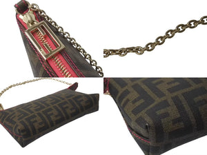 極美品 FENDI フェンディ アクセサリーポーチ ショルダーバッグ ズッカ PVCコーティングキャンバス 8BR592 ブラウン ゴールド金具 中古 4b000274