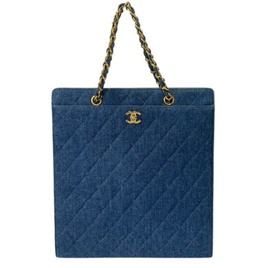 CHANEL シャネル チェーントートバッグ 5番台 デニム キルティング インディゴブルー ゴールド金具 イタリア製 美品 中古 4b000275