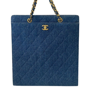 CHANEL シャネル チェーントートバッグ 5番台 デニム キルティング インディゴブルー ゴールド金具 イタリア製 美品 中古 4b000275