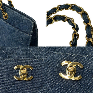 CHANEL シャネル チェーントートバッグ 5番台 デニム キルティング インディゴブルー ゴールド金具 イタリア製 美品 中古 4b000275