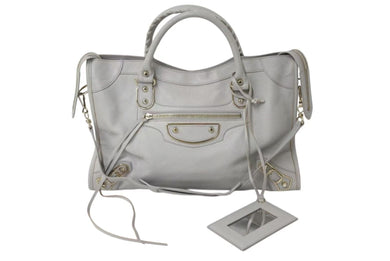 BALENCIAGA バレンシアガ ザ シティ メタリックエッジ 2WAYバッグ ハンドバッグ ワンショルダーバッグ グレー ゴールド 美品 中古 4b000276