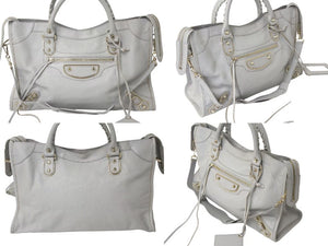 BALENCIAGA バレンシアガ ザ シティ メタリックエッジ 2WAYバッグ ハンドバッグ ワンショルダーバッグ グレー ゴールド 美品 中古 4b000276