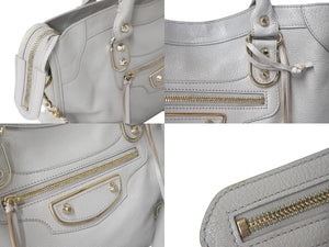 BALENCIAGA バレンシアガ ザ シティ メタリックエッジ 2WAYバッグ ハンドバッグ ワンショルダーバッグ グレー ゴールド 美品 中古 4b000276