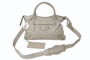 美品 BALENCIAGA バレンシアガ ワンショルダーバッグ ハンドバッグ 240578 ザ ジャイアント タウン ベージュ レザー 中古 4b000277