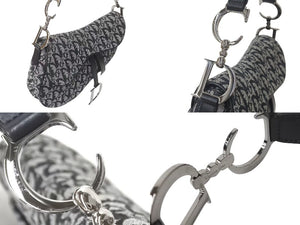 極美品 Christian Dior クリスチャンディオール トロッター サドルバッグ ブラック ガリアーノ期 シルバー金具 ワンショルダー ロゴ 中古 4b000281