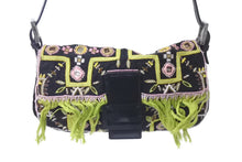 画像をギャラリービューアに読み込む, FENDI フェンディ ビーズ刺繍 マンマバケット ハンドバッグ ブラック マルチカラー キャンバス ビーズ レザー ワンショルダー 26424 美品 中古 4b000285