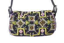 画像をギャラリービューアに読み込む, FENDI フェンディ ビーズ刺繍 マンマバケット ハンドバッグ ブラック マルチカラー キャンバス ビーズ レザー ワンショルダー 26424 美品 中古 4b000285