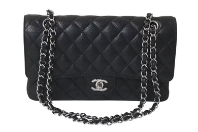極美品 CHANEL シャネル マトラッセ25 チェーンショルダーバッグ ココマーク 19番台 キャビアスキン ブラック シルバー金具 中古 4b000297