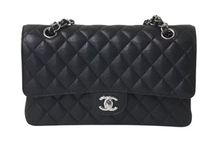極美品 CHANEL シャネル マトラッセ25 チェーンショルダーバッグ ココマーク 19番台 キャビアスキン ブラック シルバー金具 中古 4b000297