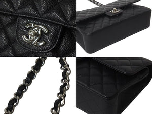 極美品 CHANEL シャネル マトラッセ25 チェーンショルダーバッグ ココマーク 19番台 キャビアスキン ブラック シルバー金具 中古 4b000297