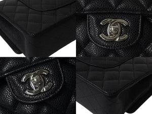極美品 CHANEL シャネル マトラッセ25 チェーンショルダーバッグ ココマーク 19番台 キャビアスキン ブラック シルバー金具 中古 4b000297