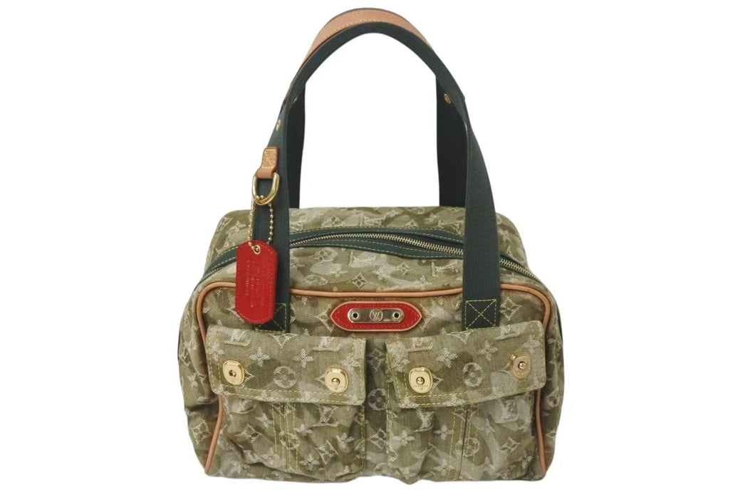 LOUIS VUITTON ルイヴィトン モノグラム ジャスミン 村上隆 ハンドバッグ デニム FL2018 M95772 カーキ 美品 中古 4b000300