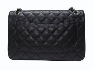 極美品 CHANEL シャネル デカマトラッセ30 Wフラップ Wチェーン ショルダーバッグ 17番台 キャビアスキン ブラック シルバー金具 中古 4b000303