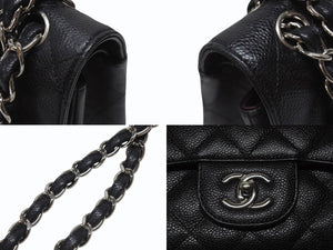 極美品 CHANEL シャネル デカマトラッセ30 Wフラップ Wチェーン ショルダーバッグ 17番台 キャビアスキン ブラック シルバー金具 中古 4b000303