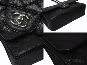 極美品 CHANEL シャネル デカマトラッセ30 Wフラップ Wチェーン ショルダーバッグ 17番台 キャビアスキン ブラック シルバー金具 中古 4b000303
