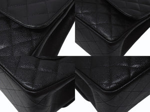 極美品 CHANEL シャネル デカマトラッセ30 Wフラップ Wチェーン ショルダーバッグ 17番台 キャビアスキン ブラック シルバー金具 中古 4b000303