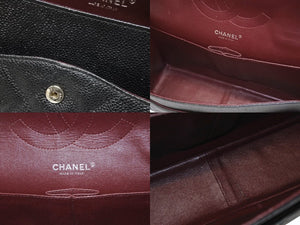 極美品 CHANEL シャネル デカマトラッセ30 Wフラップ Wチェーン ショルダーバッグ 17番台 キャビアスキン ブラック シルバー金具 中古 4b000303