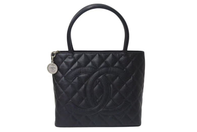 新品同様 CHANEL シャネル 復刻トートバッグ ハンドバッグ 9番台 キャビアスキン ブラック ココマーク ロゴ 鞄 シルバー金具 中古 4b000305