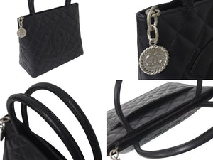 新品同様 CHANEL シャネル 復刻トートバッグ ハンドバッグ 9番台 キャビアスキン ブラック ココマーク ロゴ 鞄 シルバー金具 中古 4b000305