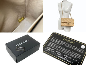 極美品 CHANEL マトラッセ Wフラップ チェーンショルダー キャビアスキン 11番台 25cm ショルダーバッグ ベージュ ゴールド金具 中古 4b000306