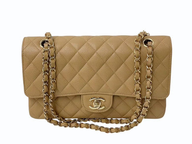 極美品 CHANEL マトラッセ Wフラップ チェーンショルダー キャビアスキン 11番台 25cm ショルダーバッグ ベージュ ゴールド金具 中古 4b000306