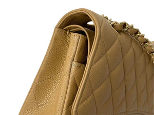 極美品 CHANEL マトラッセ Wフラップ チェーンショルダー キャビアスキン 11番台 25cm ショルダーバッグ ベージュ ゴールド金具 中古 4b000306