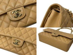 極美品 CHANEL マトラッセ Wフラップ チェーンショルダー キャビアスキン 11番台 25cm ショルダーバッグ ベージュ ゴールド金具 中古 4b000306