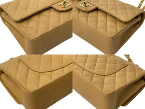 極美品 CHANEL マトラッセ Wフラップ チェーンショルダー キャビアスキン 11番台 25cm ショルダーバッグ ベージュ ゴールド金具 中古 4b000306