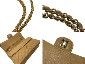 極美品 CHANEL マトラッセ Wフラップ チェーンショルダー キャビアスキン 11番台 25cm ショルダーバッグ ベージュ ゴールド金具 中古 4b000306