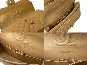 極美品 CHANEL マトラッセ Wフラップ チェーンショルダー キャビアスキン 11番台 25cm ショルダーバッグ ベージュ ゴールド金具 中古 4b000306