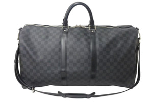 極美品 LOUISVUITTON ルイヴィトン キーポルバンドリエール55 ボストンバッグ N41413 ダミエグラフィット キャンバス ブラック 中古 4b000307