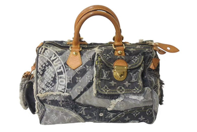 LOUIS VUITTON ルイヴィトン スピーディ30 ボストンバッグ パッチワーク M95381 モノグラムデニム ブラック 美品 中古 4b000308