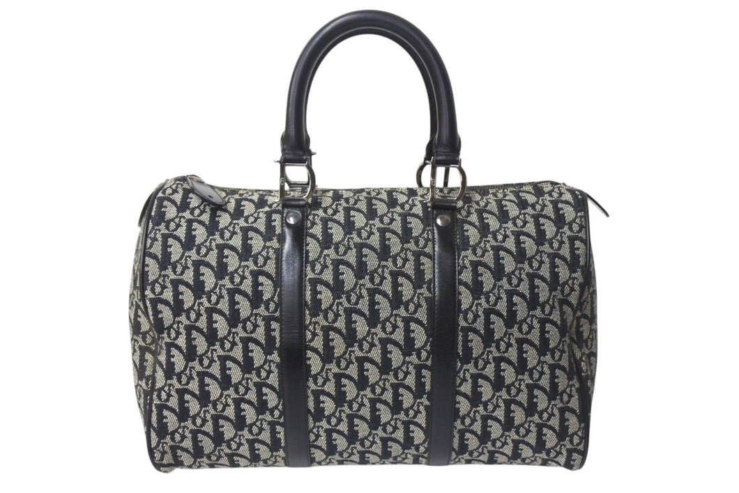 Christian Dior クリスチャンディオール トロッター 35cm ボストンバッグ BO A 0043 ブラック シルバー金具 美品 中古 4b000311