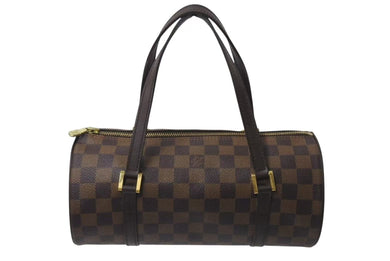 LOUIS VUITTON ルイヴィトン ダミエ エベヌ パピヨンPM ハンドバッグ N51304 筒型 ドラム型 ブラウン ゴールド金具 美品 中古 4b000312