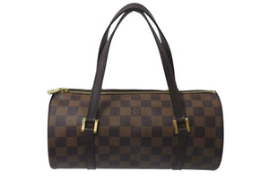 LOUIS VUITTON ルイヴィトン ダミエ エベヌ パピヨンPM ハンドバッグ N51304 筒型 ドラム型 ブラウン ゴールド金具 美品 中古 4b000312