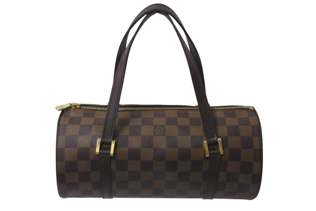 LOUIS VUITTON ルイヴィトン ダミエ エベヌ パピヨンPM ハンドバッグ N51304 筒型 ドラム型 ブラウン ゴールド金具 美品 中古 4b000312