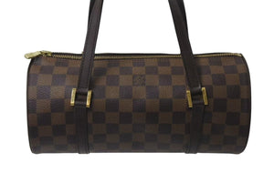 LOUIS VUITTON ルイヴィトン ダミエ エベヌ パピヨンPM ハンドバッグ N51304 筒型 ドラム型 ブラウン ゴールド金具 美品 中古 4b000312