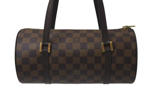 LOUIS VUITTON ルイヴィトン ダミエ エベヌ パピヨンPM ハンドバッグ N51304 筒型 ドラム型 ブラウン ゴールド金具 美品 中古 4b000312