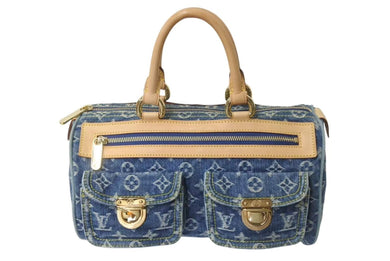 極美品 LOUIS VUITTON ルイヴィトン ネオスピーディ ハンドバッグ M95019 モノグラムデニム ゴールド金具 中古 4b000313