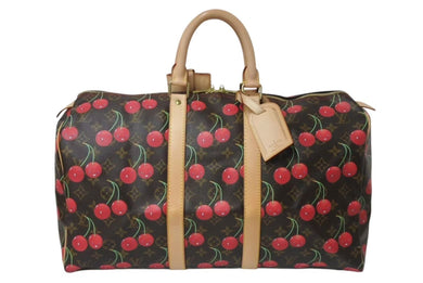 新品同様 LOUIS VUITTON ルイヴィトン キーポル45 ボストンバッグ M95011 モノグラムチェリー 村上隆 PVC レザー 中古 4b000316