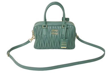 極美品 MIUMIU ミュウミュウ アルカディ マトラッセ 2WAYバッグ ハンドバッグ ショルダーバッグ 5BB124 ナッパレザー グリーン 中古 4b000318