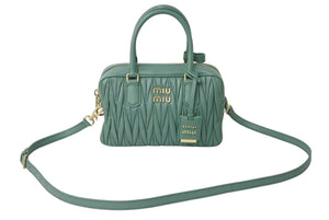 極美品 MIUMIU ミュウミュウ アルカディ マトラッセ 2WAYバッグ ハンドバッグ ショルダーバッグ 5BB124 ナッパレザー グリーン 中古 4b000318