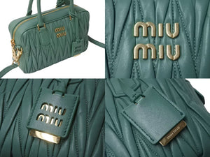 極美品 MIUMIU ミュウミュウ アルカディ マトラッセ 2WAYバッグ ハンドバッグ ショルダーバッグ 5BB124 ナッパレザー グリーン 中古 4b000318
