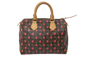 極美品 LOUIS VUITTON ルイヴィトン モノグラムチェリー スピーディ25 ハンドバッグ M95009 村上隆 ブラウン 中古 4b000319