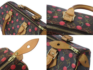 極美品 LOUIS VUITTON ルイヴィトン モノグラムチェリー スピーディ25 ハンドバッグ M95009 村上隆 ブラウン 中古 4b000319