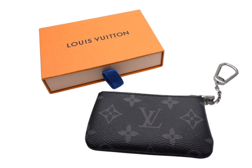 極美品 LOUIS VUITTON ルイヴィトン カードキーケース ポシェット クレ モノグラム エクリプス M80905 グレー ブラック 中古 4b000321