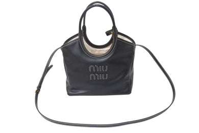 極美品 MIUMIU ミュウミュウ アイビー ハンドバッグ ショルダーバッグ 2WAY 5BA284 レザー ブラック ゴールド金具 中古 4b000322