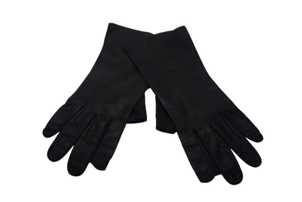 新品同様 Rick Owens リックオウエンス 24FW ポータービル ランウェイ レザー グローブ 手袋 ブラック ラムスキン シルク 9 1/2 RR02D6451 中古 4b000340